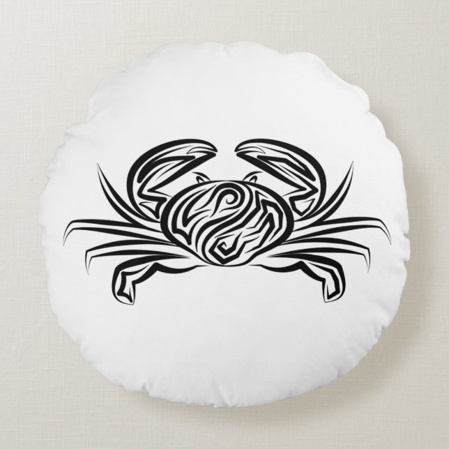 Almofada Redonda Caranguejo Tribal Negro e Branco (Frente)