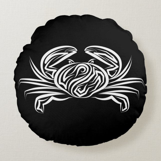 Almofada Redonda Caranguejo Tribal Negro e Branco (Frente)