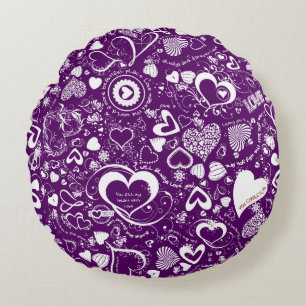 Almofada Redonda Cardíacos Doodles, Travesseiro decorativo redondo 