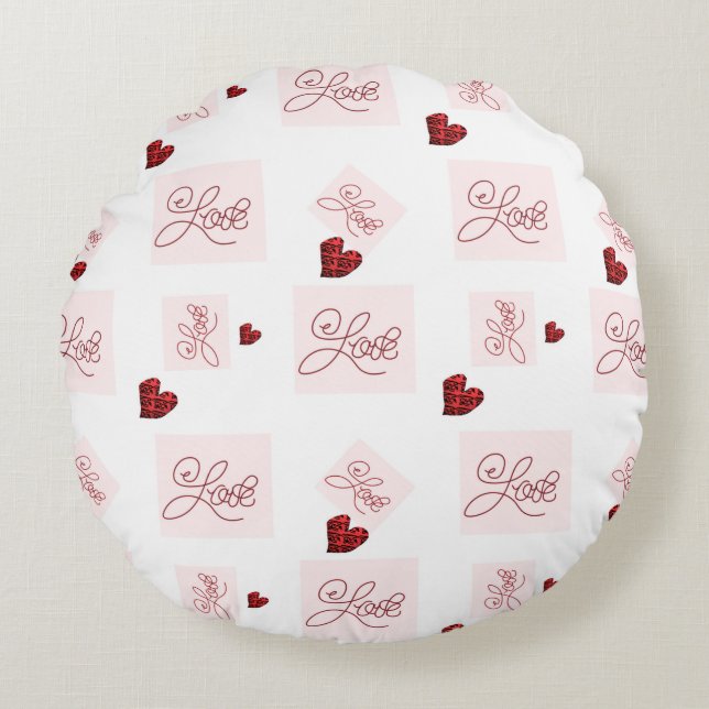 Almofada Redonda Carimbo de Amor - Design cor-de-rosa (Frente)