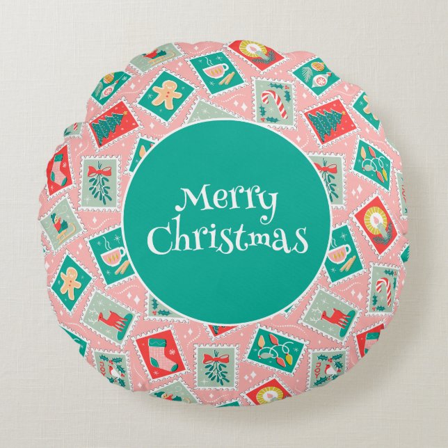 Almofada Redonda Carimbos de Prefácio de Natal Retroativos (Frente)