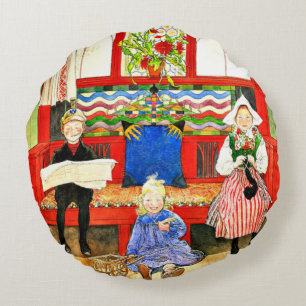 Almofada Redonda Carl Larsson - Papa, mamã, criança, arte