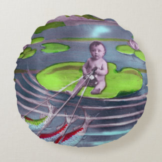 Almofada Redonda Cartão postal francês da April Fool Vintage