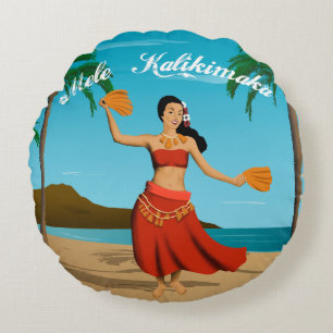 Almofada Redonda Cartão-postal Vintage Havaiano Mele Kalikimaka