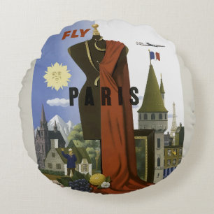 Almofada Redonda Cartaz de Viagem de Moda Surrealista Vintage Fly P