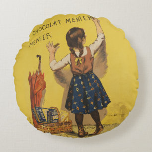 Almofada Redonda Cartaz Francês Vintage Chocolat Menier Arte Bouiss