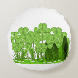 Almofada Redonda Cartola de Leprechaun Deitada em Campo de Shamrock