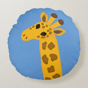 Almofada Redonda Cartoon Bonito Girafa Ouro Amarelo Marrom