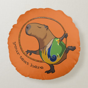 Almofada Redonda Cartoon Gymnast De Cute Capybara Com Legenda