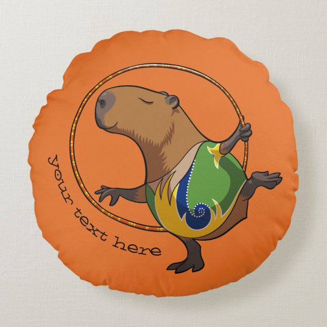 Almofada Redonda Cartoon Gymnast De Cute Capybara Com Legenda (Frente)