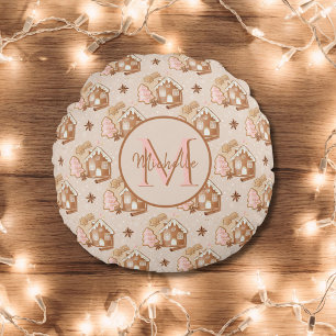 Almofada Redonda Casa de Biscoito de Gengibre Marrom de Natal Árvor