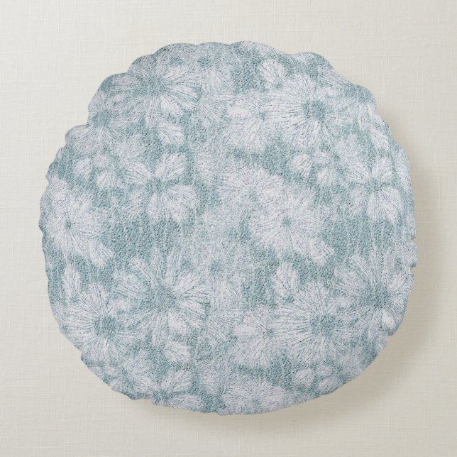 Almofada Redonda Casa de Campo Velvety Blue Daisy  (Frente)