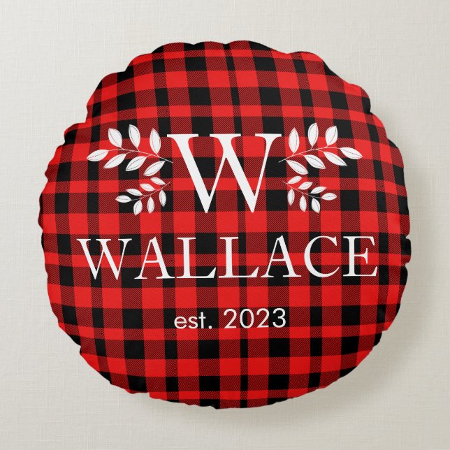 Almofada Redonda Casal de Natal - Monograma recentemente foto (Frente)