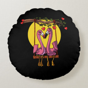 Almofada Redonda Casal Flamingo Bird