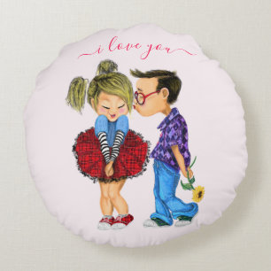Almofada Redonda Casal Romântico - Amor - Eu Amo-Te - Beijo