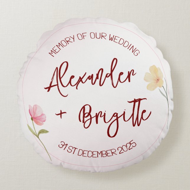 Almofada Redonda Casamento de Alexander & Brigitte (Frente)