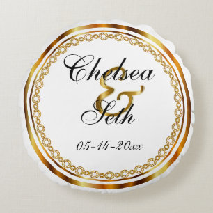 Almofada Redonda Casamento Dourado e branco personalizado