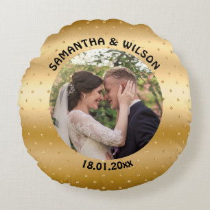 Almofada Redonda Casamento Personalizado Fundo Dourado Brilhante