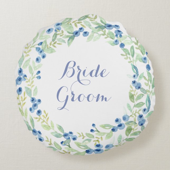 Almofada Redonda Casamento Russo De Blueberry MidSummer Para Sempre (Verso)