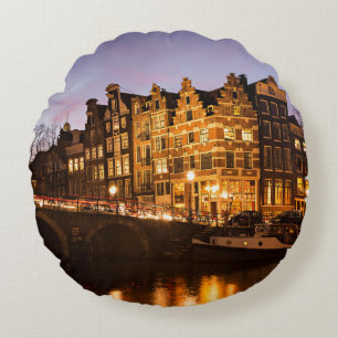 Almofada Redonda Casas do canal de Amsterdão no travesseiro redond