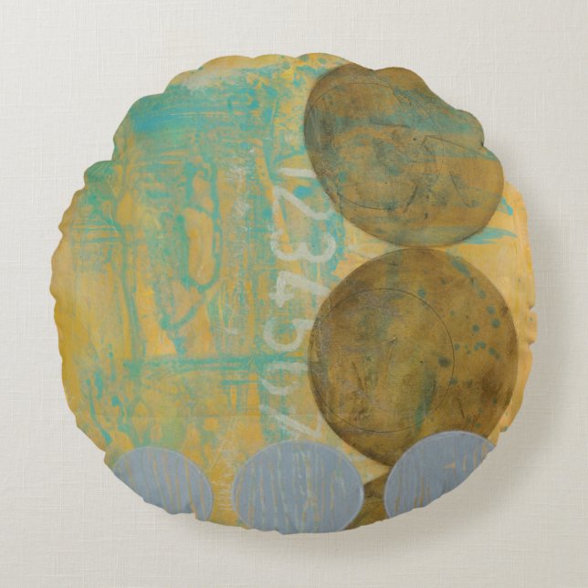 Almofada Redonda Castanho Escuro e Círculos de Cinza com Números (Frente)