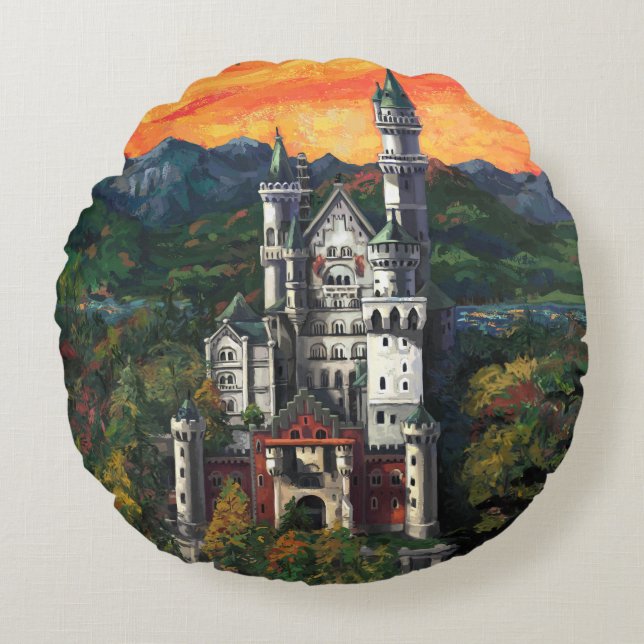 Almofada Redonda Castelo Schloss Neuschwanstein (Frente)