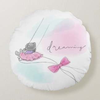 Almofada Redonda Cat on Swing Pastel Watercolor