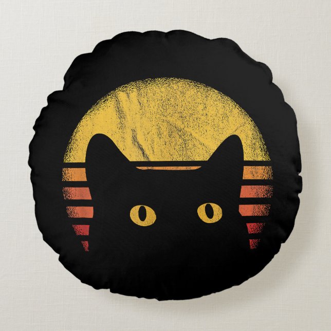 Almofada Redonda Cat Retro Vintage (Frente)