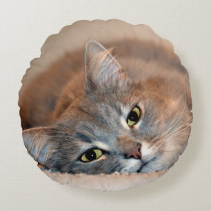 Almofada Redonda Cat Russo Azul de Cabelo Longo por Shirley Taylor