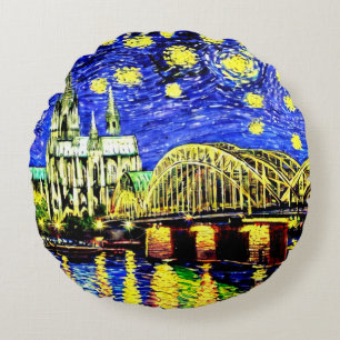 Almofada Redonda Catedral de Starry Night Cologne Alemanha