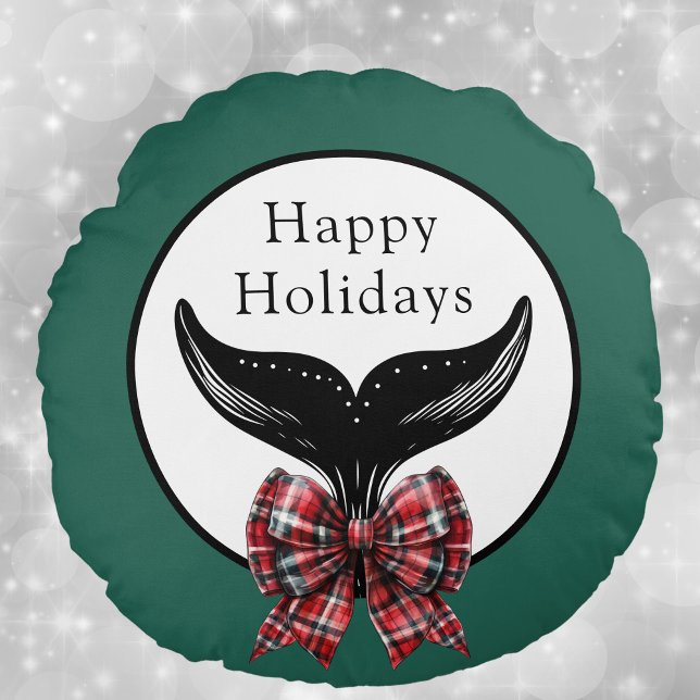 Almofada Redonda Cauda de baleia e Arco Xadrez Natal branco preto (Criador carregado)