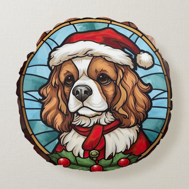 Almofada Redonda Cavalier King Charles Spaniel Glass Christmas (Frente)