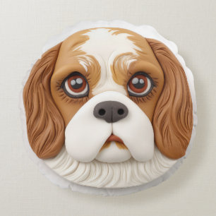 Almofada Redonda Cavalier King Charles Spaniel Inspirado em 3D