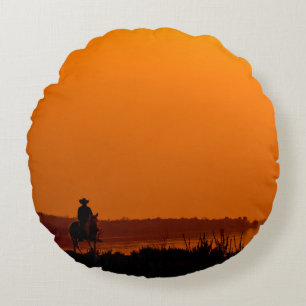 Almofada Redonda Cavalo Cowboy cavaleiro ao pôr do sol Vintage oes