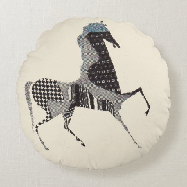 Almofada Redonda cavalo em patchwork (Frente)