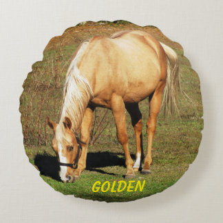 Almofada Redonda Cavalo Palomino Majestoso - Fotografia de Belas Ar