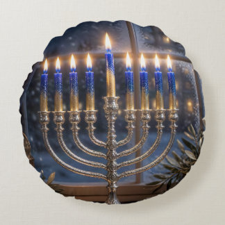 Almofada Redonda Celebração de Hanukkah à Luz de Velas