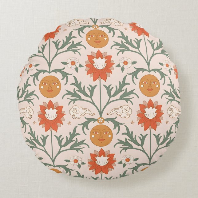 Almofada Redonda Celestial Floral Sunburst Seamless Pattern Design (Frente)