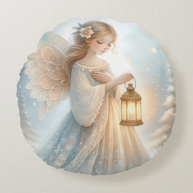 Almofada Redonda Celestial Winter Angel Lantern of Comfort (Frente)