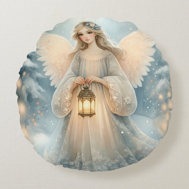 Almofada Redonda Celestial Winter Angel Lantern of Grace (Frente)