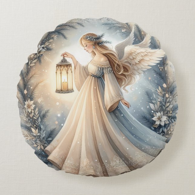 Almofada Redonda Celestial Winter Angel Lantern of Peace (Frente)