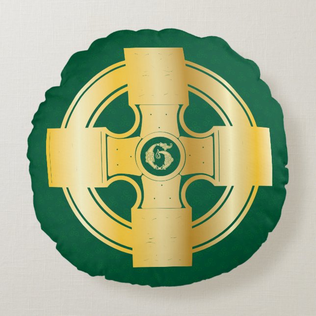 Almofada Redonda Celta Cruz Celta - Letra G Monograma (Frente)