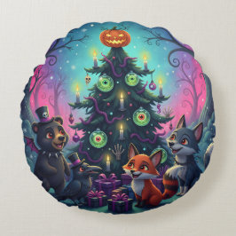 Almofada Redonda Cena de Árvore do Hallow Xmas