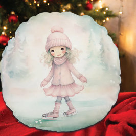 Almofada Redonda Cena de Inverno Rosa e Mint