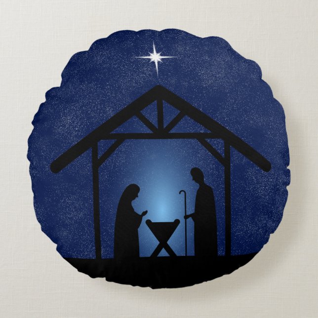 Almofada Redonda Cena de Natal Religiosa (Frente)