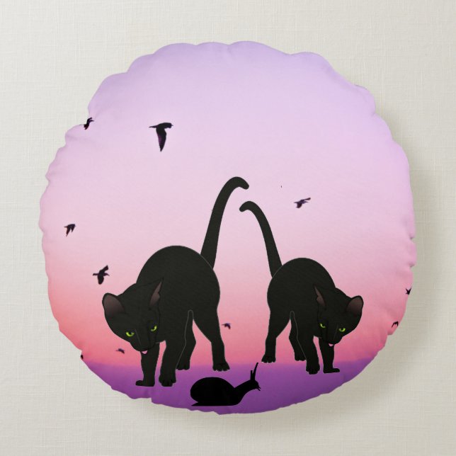 Almofada Redonda Cena de Praia de Dois Gatos (Frente)