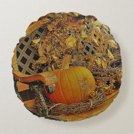 Almofada Redonda Cena de Queda - Pumpkin e Bitterdoces Vinha no Ban