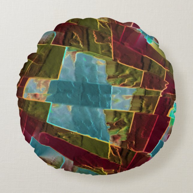 Almofada Redonda Cera esculpida castanha e azul com aspecto esculpi (Frente)