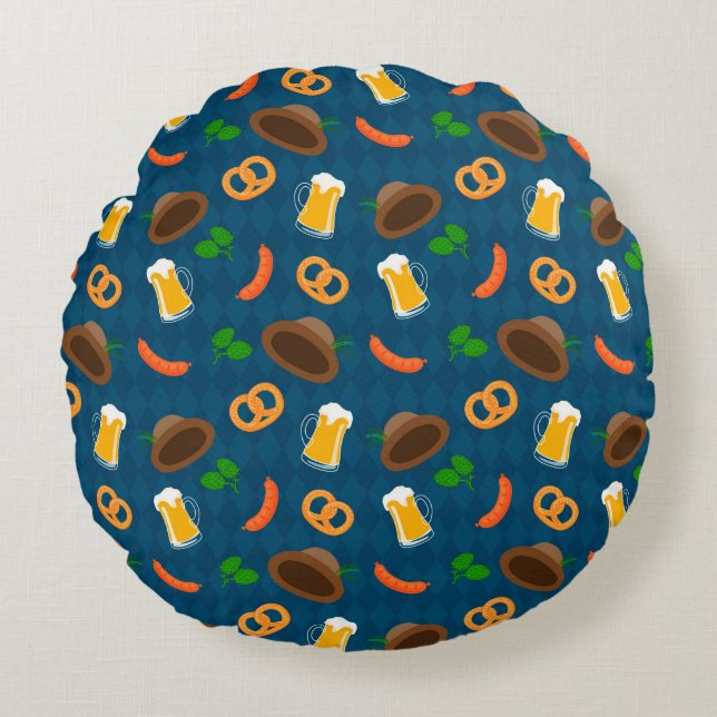Almofada Redonda Cerveja de Oktoberfest, Pretzel e Lança-Padrões de (Frente)