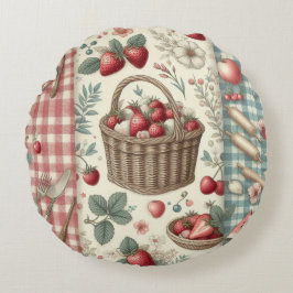 Almofada Redonda Cesta de Frutas Gingham Diversão